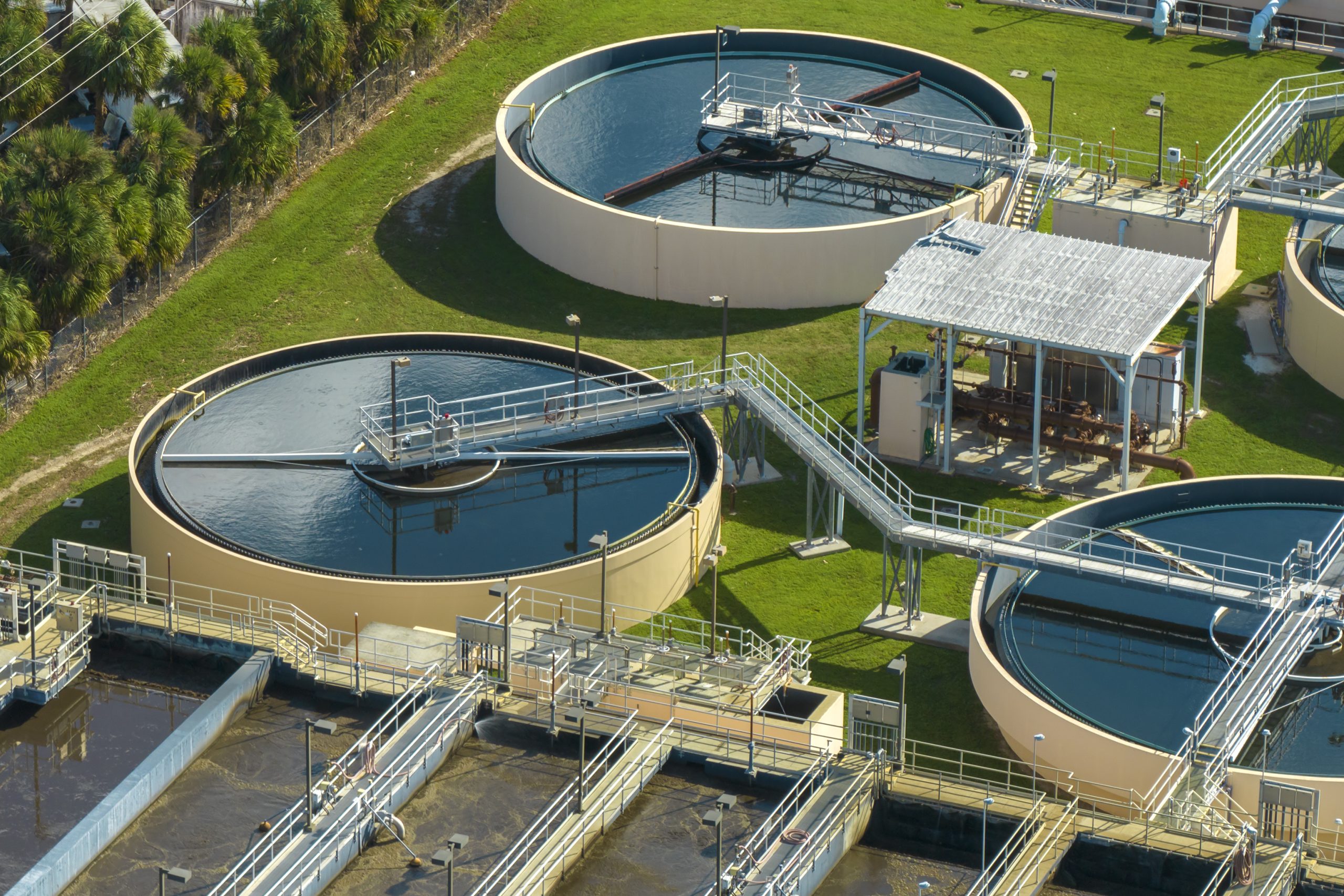 Water treatment storage tank with access stairway